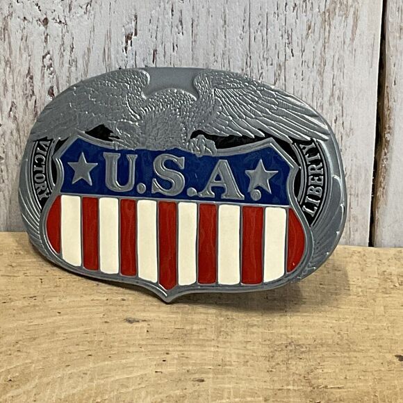USA Eagle Crest Belt Buckle Mens 1983 Buckle Bakery Military Flag Patriotic - Picture 2 of 6